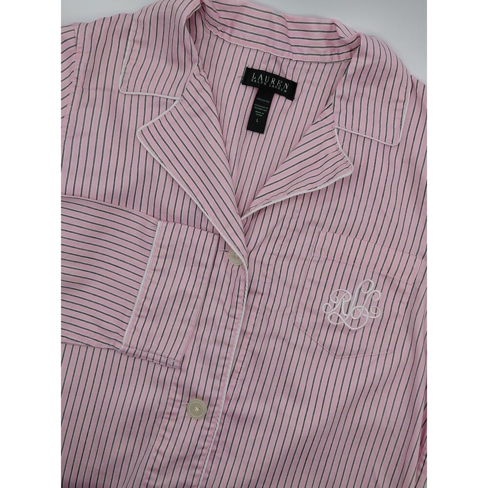Lauren Ralph Lauren Sleepshirt Women's Large Pink Gray Stripes Monogram Cotton